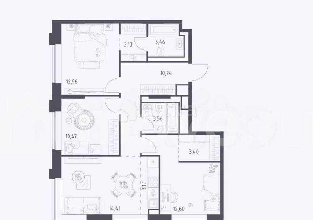 4-комн. квартира, 77.4 м2, 13/14 эт. Москва - изображение 1
