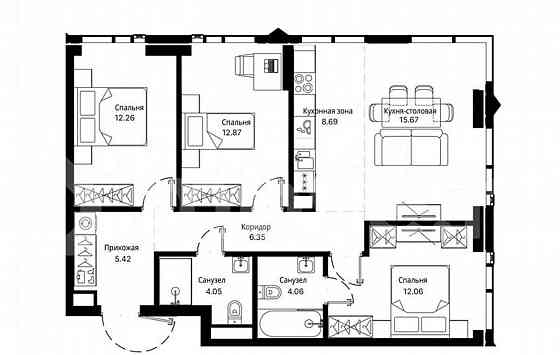 3-комн. квартира, 81.4 м2, 24/47 эт. Москва