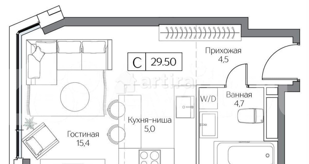 Студия, 29.5 м2, 4/26 эт. Москва - изображение 1