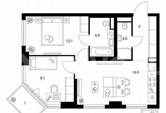 2-комн. квартира, 51.1 м2, 9/23 эт. Москва