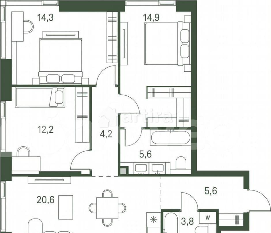 3-комн. квартира, 81.2 м2, 37/40 эт. Москва - изображение 6