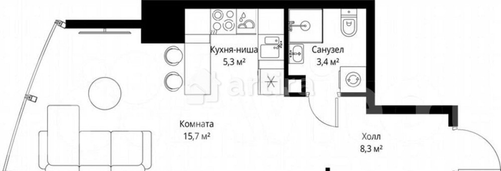 Студия, 32.7 м2, 37/90 эт. Москва - изображение 2