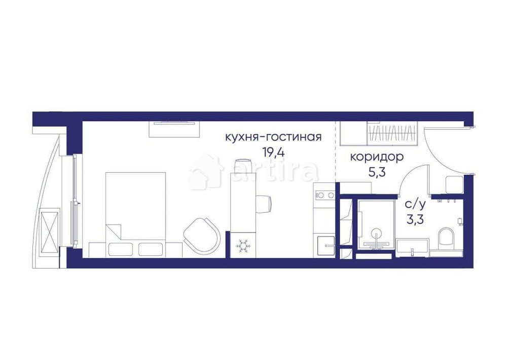 Студия, 28.02 м2, 3/12 эт. Москва - изображение 1
