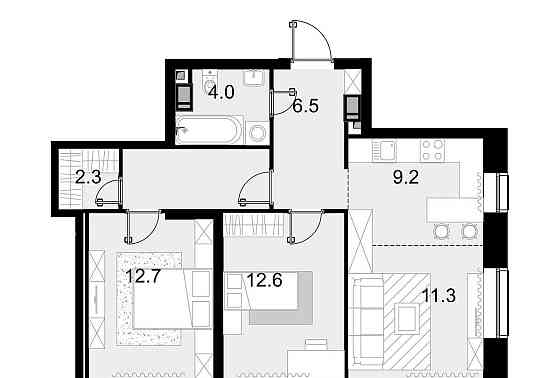 3-комн. квартира, 63.9 м2, 6/28 эт. Москва