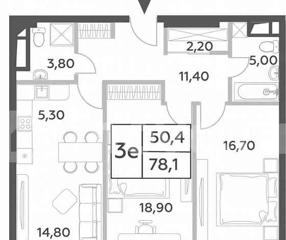3-комн. пентхаус, 78.1 м2, 41/52 эт. Москва