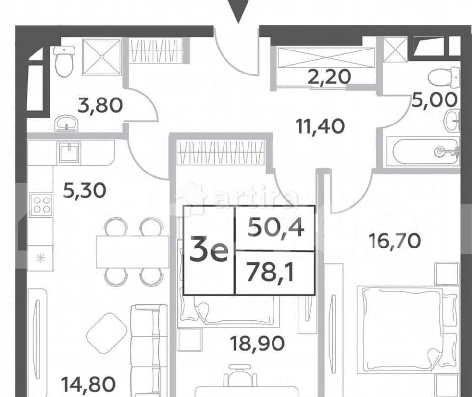3-комн. пентхаус, 78.1 м2, 41/52 эт. Москва - изображение 1