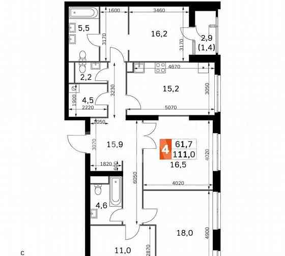 4-комн. квартира, 109.9 м2, 4/43 эт. Москва