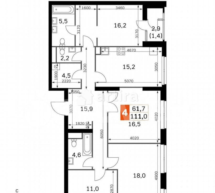4-комн. квартира, 109.9 м2, 4/43 эт. Москва - изображение 3
