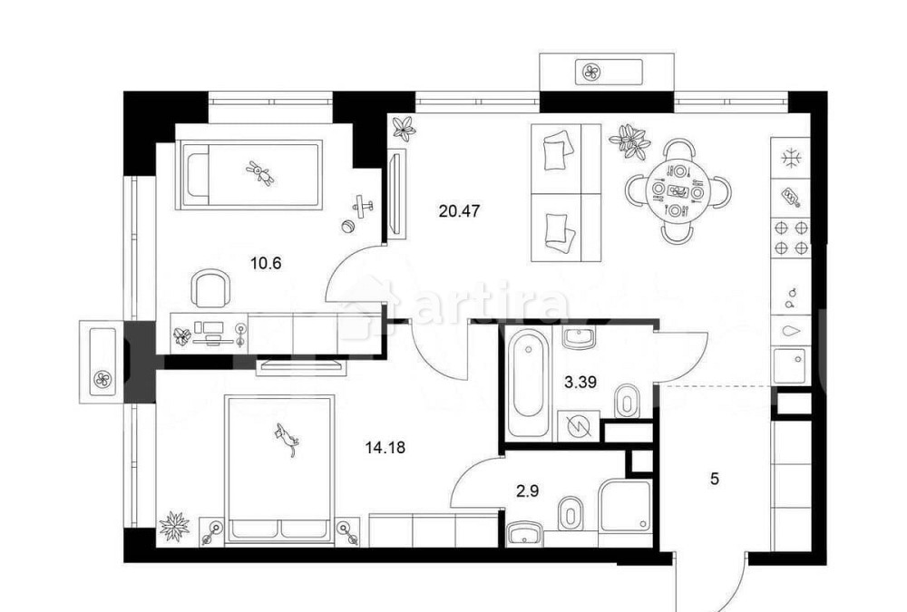 2-комн. квартира, 56.5 м2, 8/32 эт. Москва - изображение 1