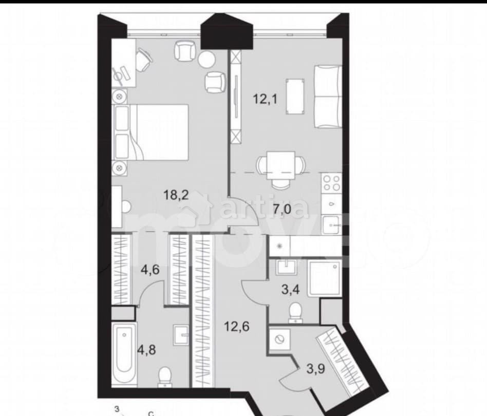 1-комн. квартира, 65.9 м2, 37/47 эт. Москва - изображение 1