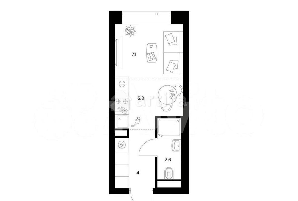 Студия, 19 м2, 12/27 эт. Москва - изображение 1