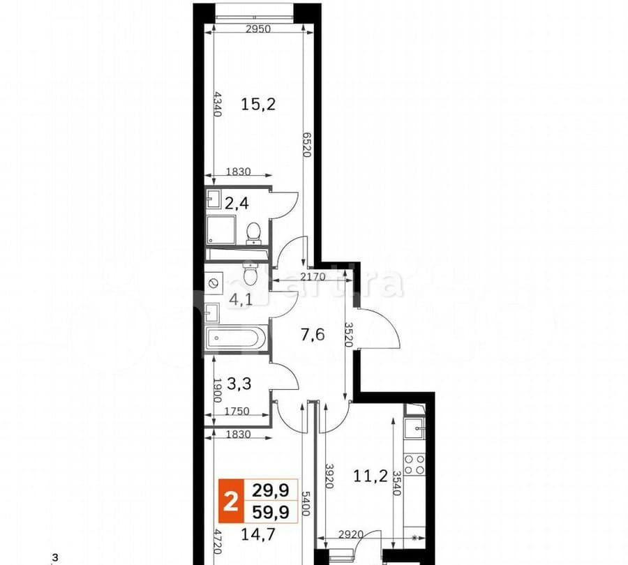 2-комн. квартира, 59.9 м2, 14/42 эт. Москва - изображение 3