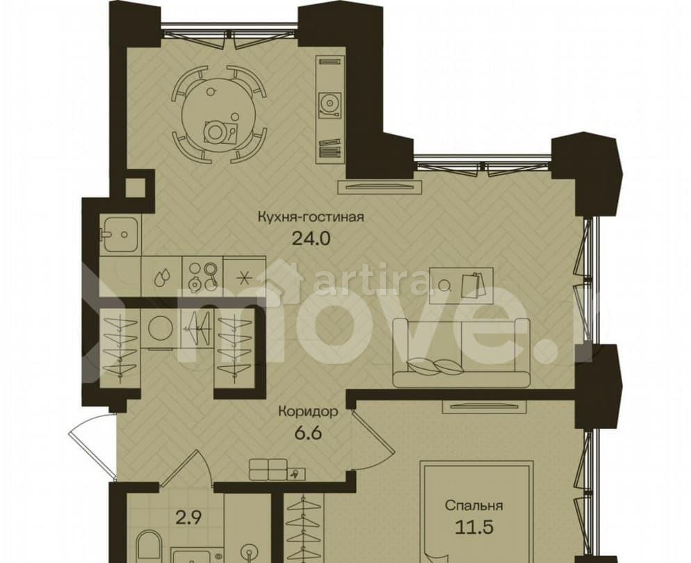 1-комн. квартира, 44.7 м2, 12/22 эт. Москва - изображение 1