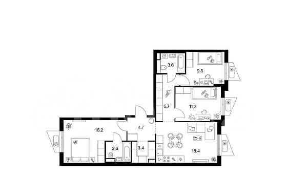 3-комн. квартира, 77.7 м2, 6/9 эт. Москва
