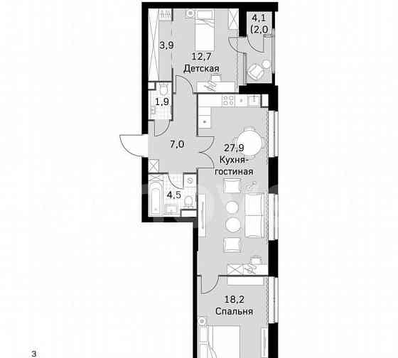 3-комн. квартира, 76.9 м2, 20/43 эт. Москва