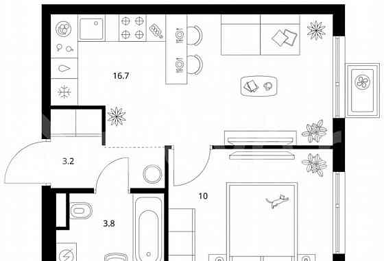 1-комн. квартира, 33.7 м2, 17/23 эт. Москва