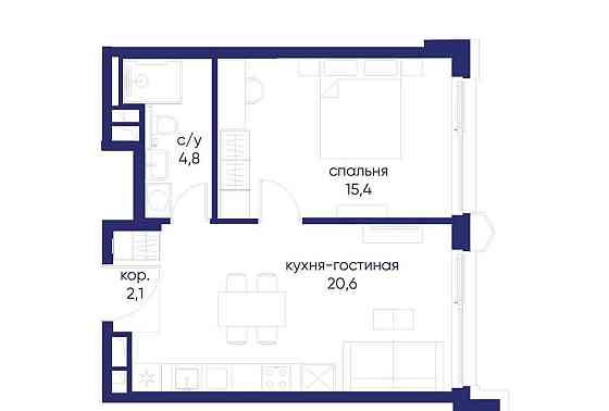 1-комн. квартира, 42.92 м2, 10/12 эт. Москва