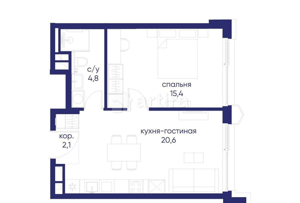 1-комн. квартира, 42.92 м2, 10/12 эт. Москва - изображение 2