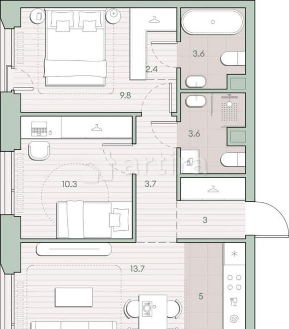 2-комн. квартира, 55.1 м2, 2/27 эт. Москва - изображение 18