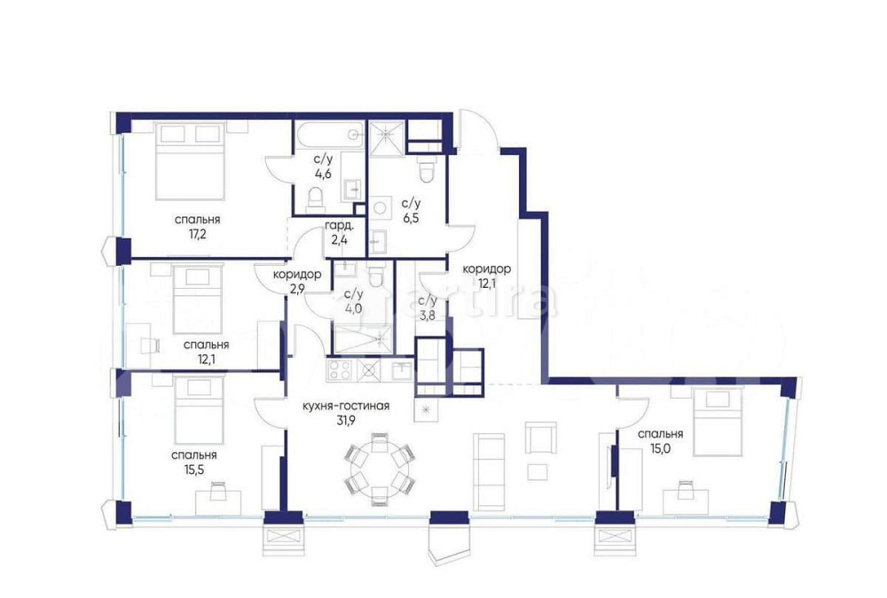 4-комн. квартира, 128 м2, 19/24 эт. Москва - изображение 1