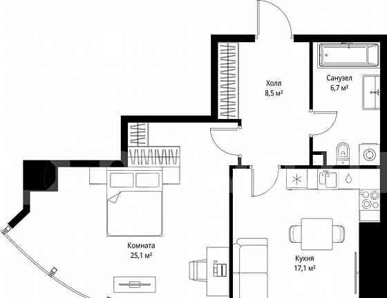 1-комн. квартира, 57.4 м2, 38/90 эт. Москва