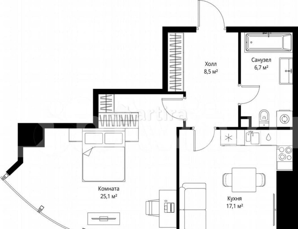 1-комн. квартира, 57.4 м2, 38/90 эт. Москва - изображение 3