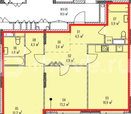 2-комн. квартира, 74.9 м2, 10/11 эт. Москва
