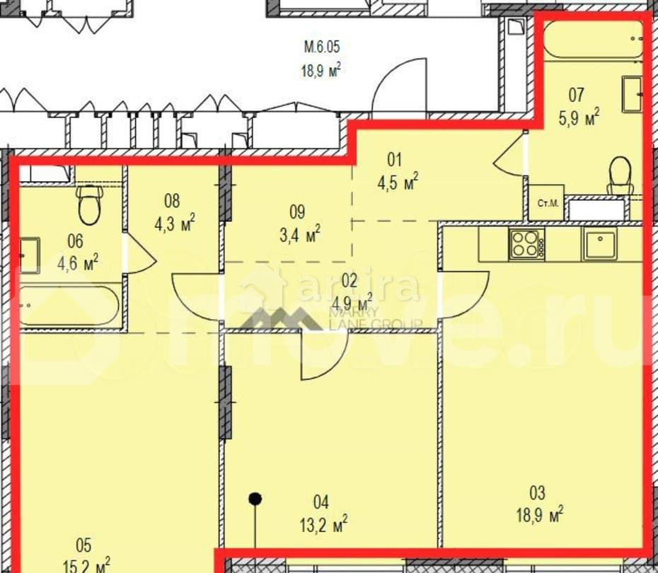 2-комн. квартира, 74.9 м2, 10/11 эт. Москва - изображение 1