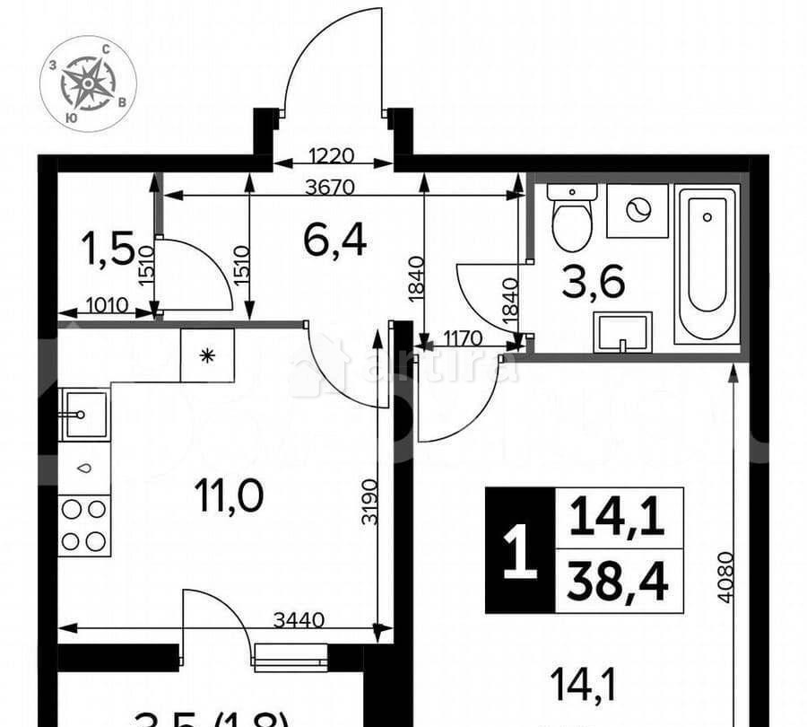 1-комн. квартира, 38.1 м2, 21/24 эт. Москва - изображение 1
