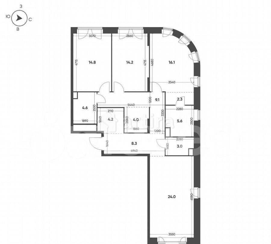 3-комн. квартира, 110.2 м2, 9/16 эт. Москва - изображение 3