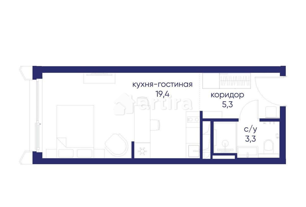 Студия, 28.02 м2, 4/12 эт. Москва - изображение 1