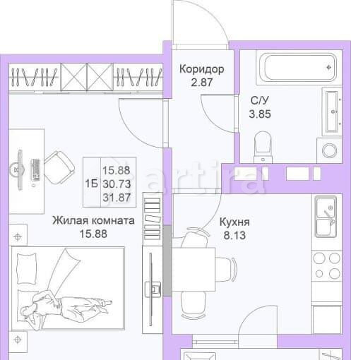 1-комн. квартира, 37 м2, 3/5 эт. Самара - изображение 19