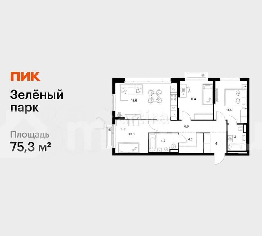 3-комн. квартира, 75.3 м2, 10/21 эт. Зеленоград - изображение 1