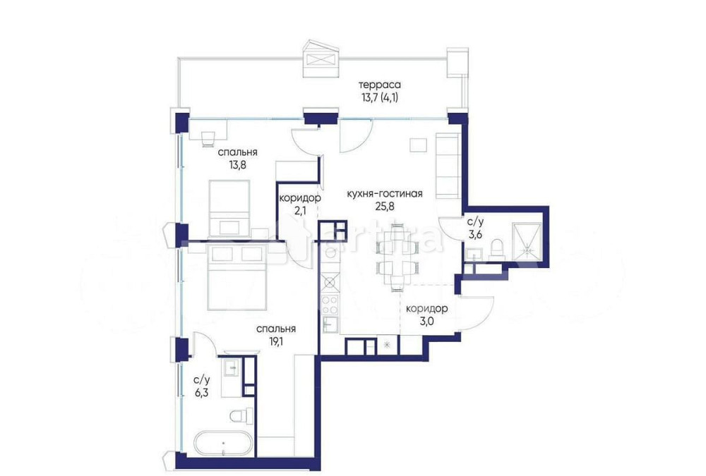 2-комн. квартира, 77.8 м2, 20/24 эт. Москва - изображение 1