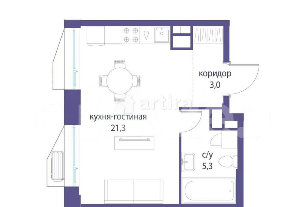 Студия, 29.6 м2, 19/23 эт. Москва - изображение 1