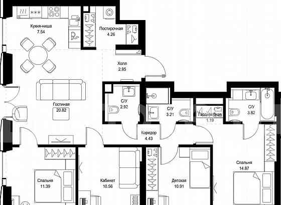 4-комн. квартира, 98.9 м2, 4/52 эт. Москва