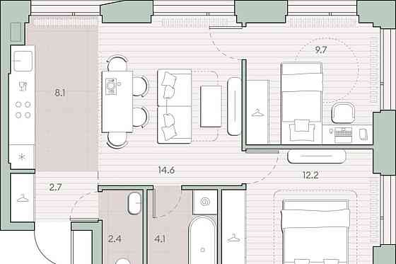 2-комн. квартира, 53.8 м2, 26/27 эт. Москва