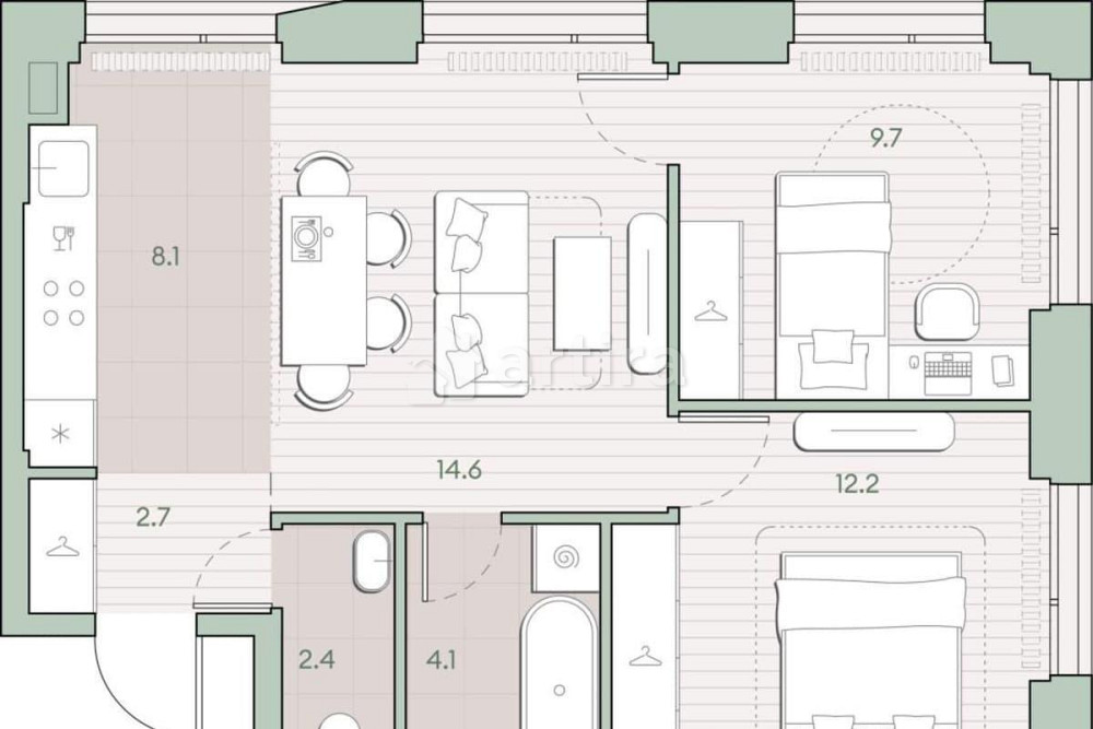 2-комн. квартира, 53.8 м2, 26/27 эт. Москва - изображение 2