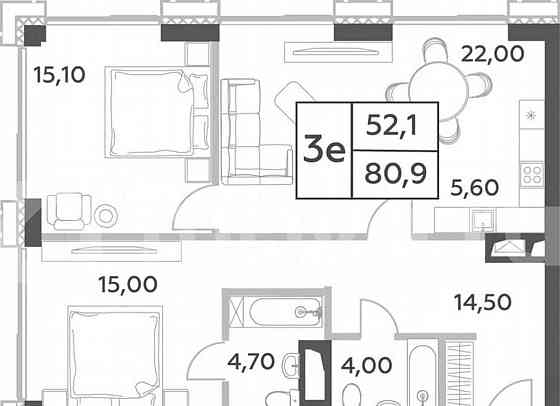 3-комн. пентхаус, 80.9 м2, 25/52 эт. Москва