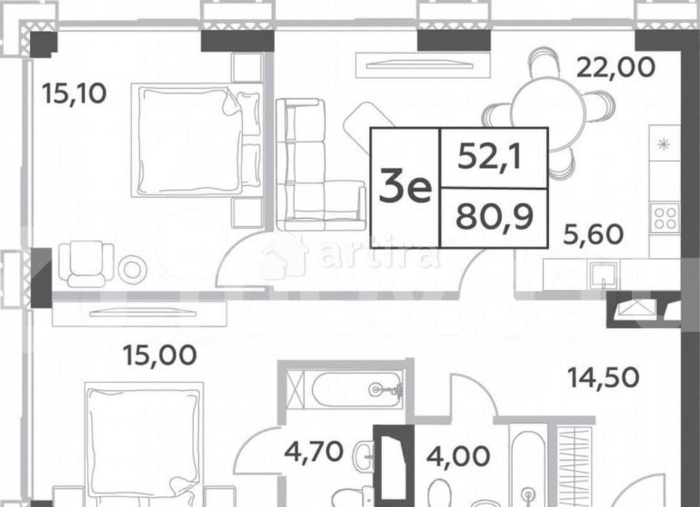 3-комн. пентхаус, 80.9 м2, 25/52 эт. Москва - изображение 1
