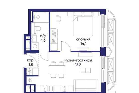 1-комн. квартира, 38.82 м2, 15/19 эт. Москва