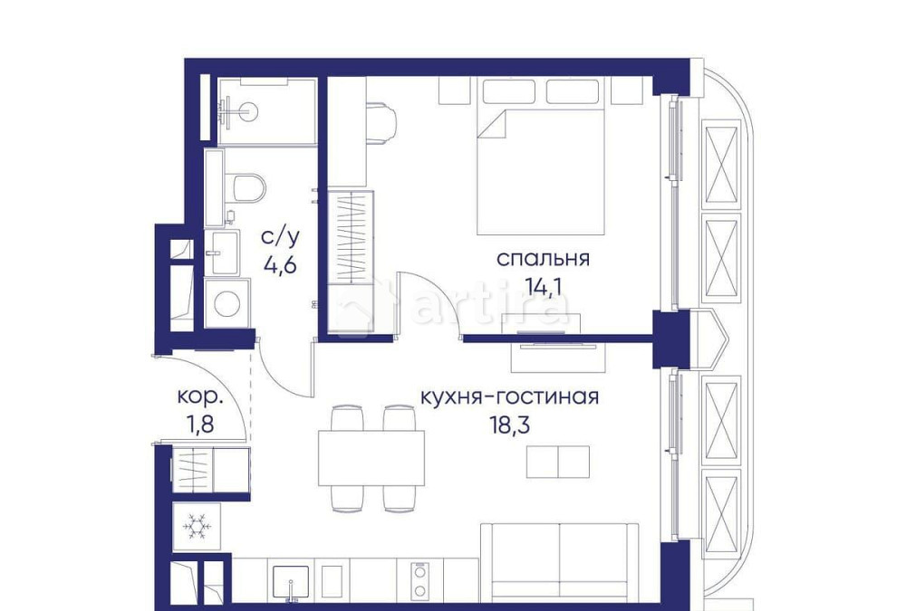 1-комн. квартира, 38.82 м2, 15/19 эт. Москва - изображение 1
