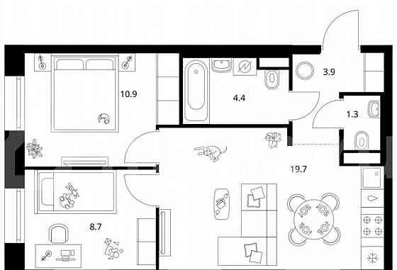 2-комн. квартира, 48.9 м2, 6/12 эт. Москва