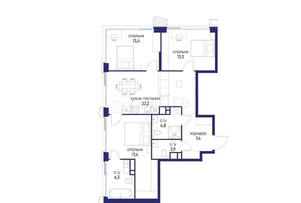 3-комн. квартира, 87.72 м2, 14/24 эт. Москва - изображение 1