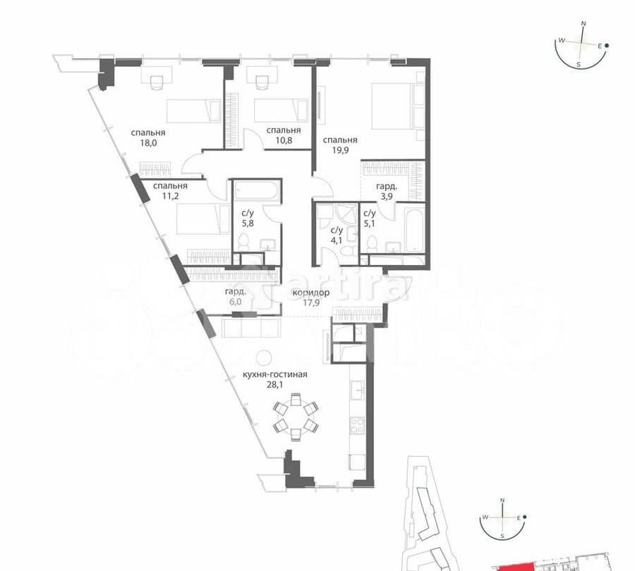 4-комн. квартира, 130.8 м2, 32/38 эт. Москва - изображение 6