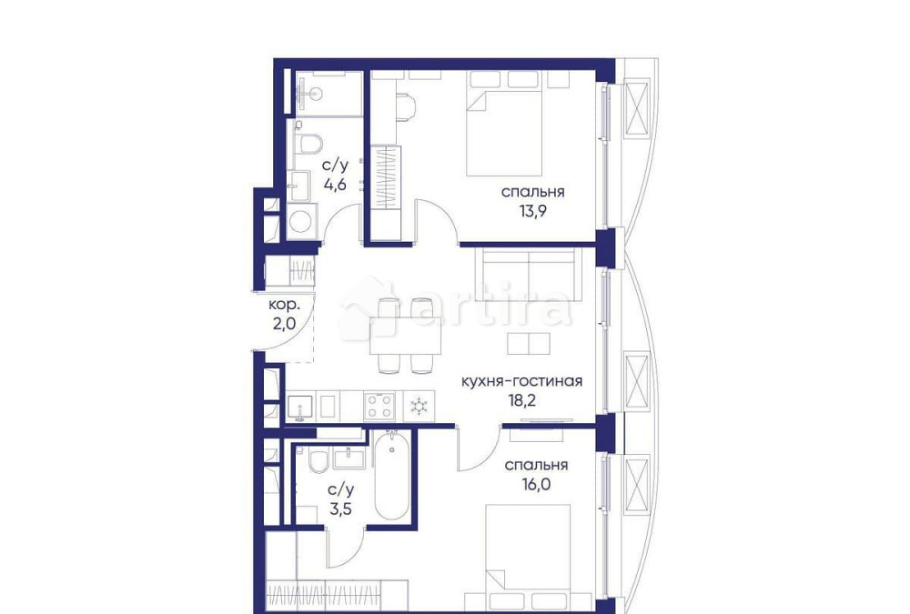 2-комн. квартира, 58.22 м2, 4/12 эт. Москва - изображение 1