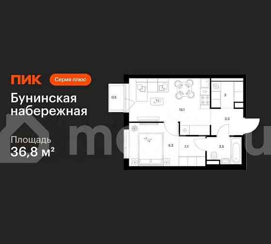 1-комн. квартира, 36.8 м2, 8/16 эт. Москва