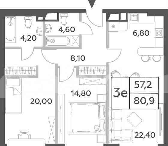 3-комн. пентхаус, 80.9 м2, 31/52 эт. Москва