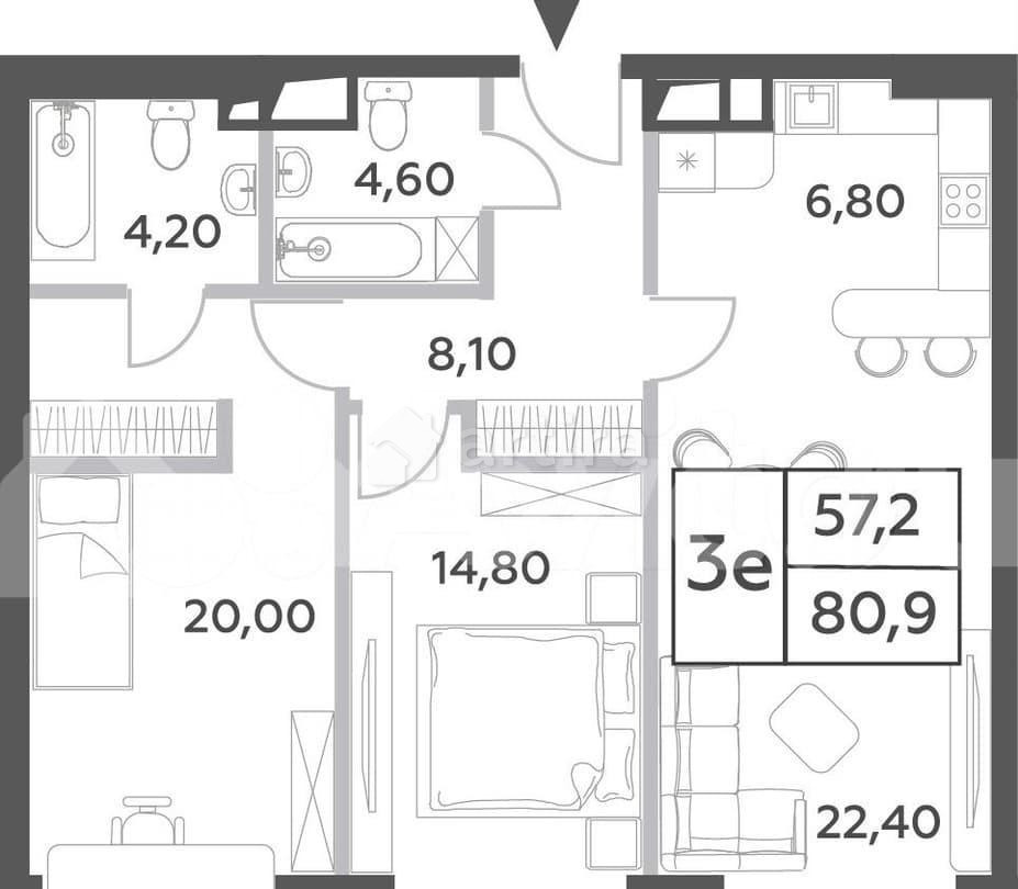 3-комн. пентхаус, 80.9 м2, 31/52 эт. Москва - изображение 2