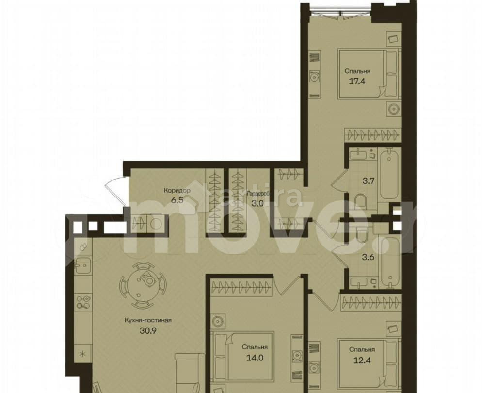 3-комн. квартира, 91.5 м2, 2/5 эт. Москва - изображение 1